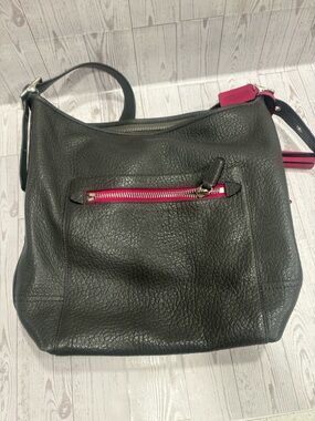 Coach Grey Pebbled Leather Crossbody with Pink Zip Accents